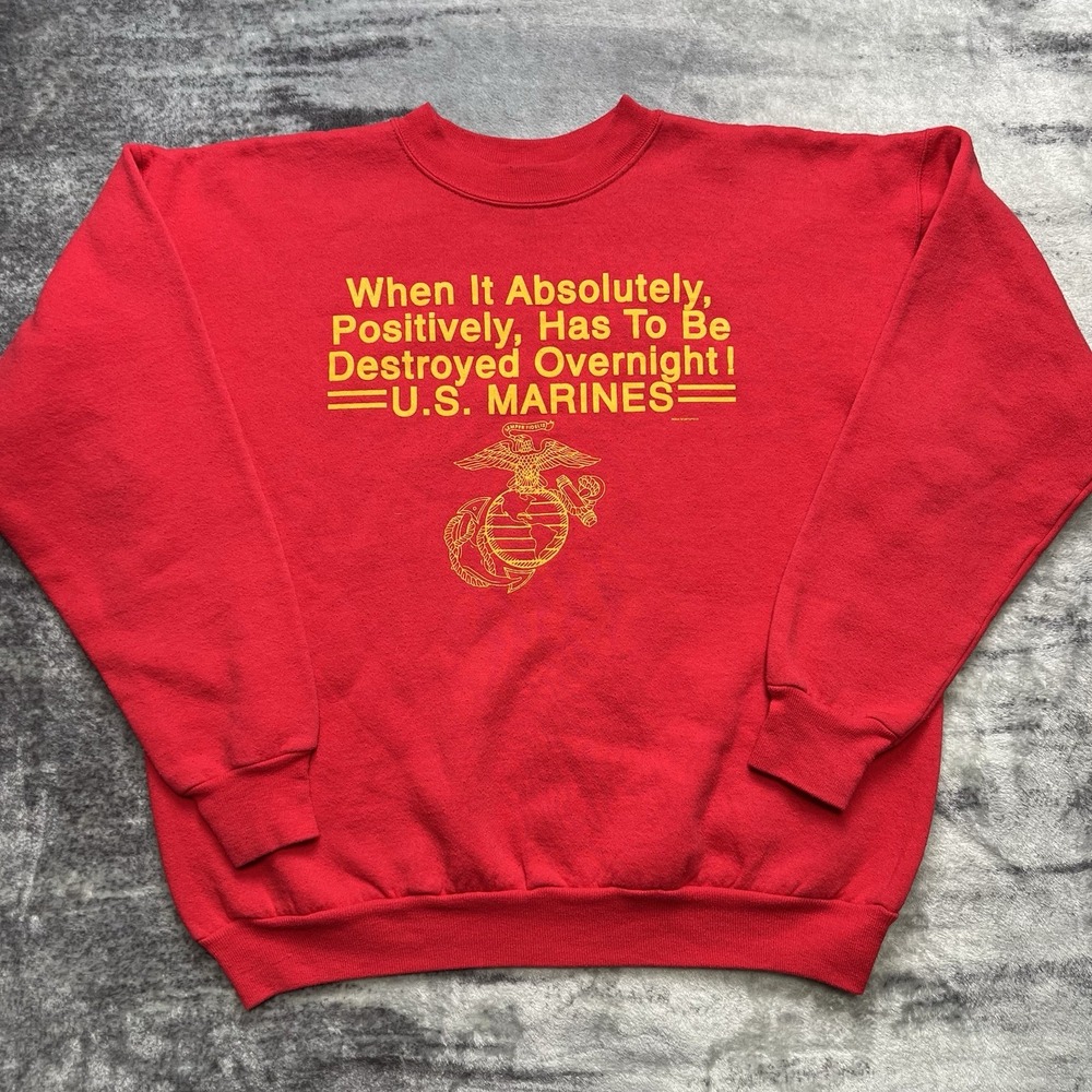 Vintage 90s Marines Sweatshirt Mens Large Pullover Red Military USA Made